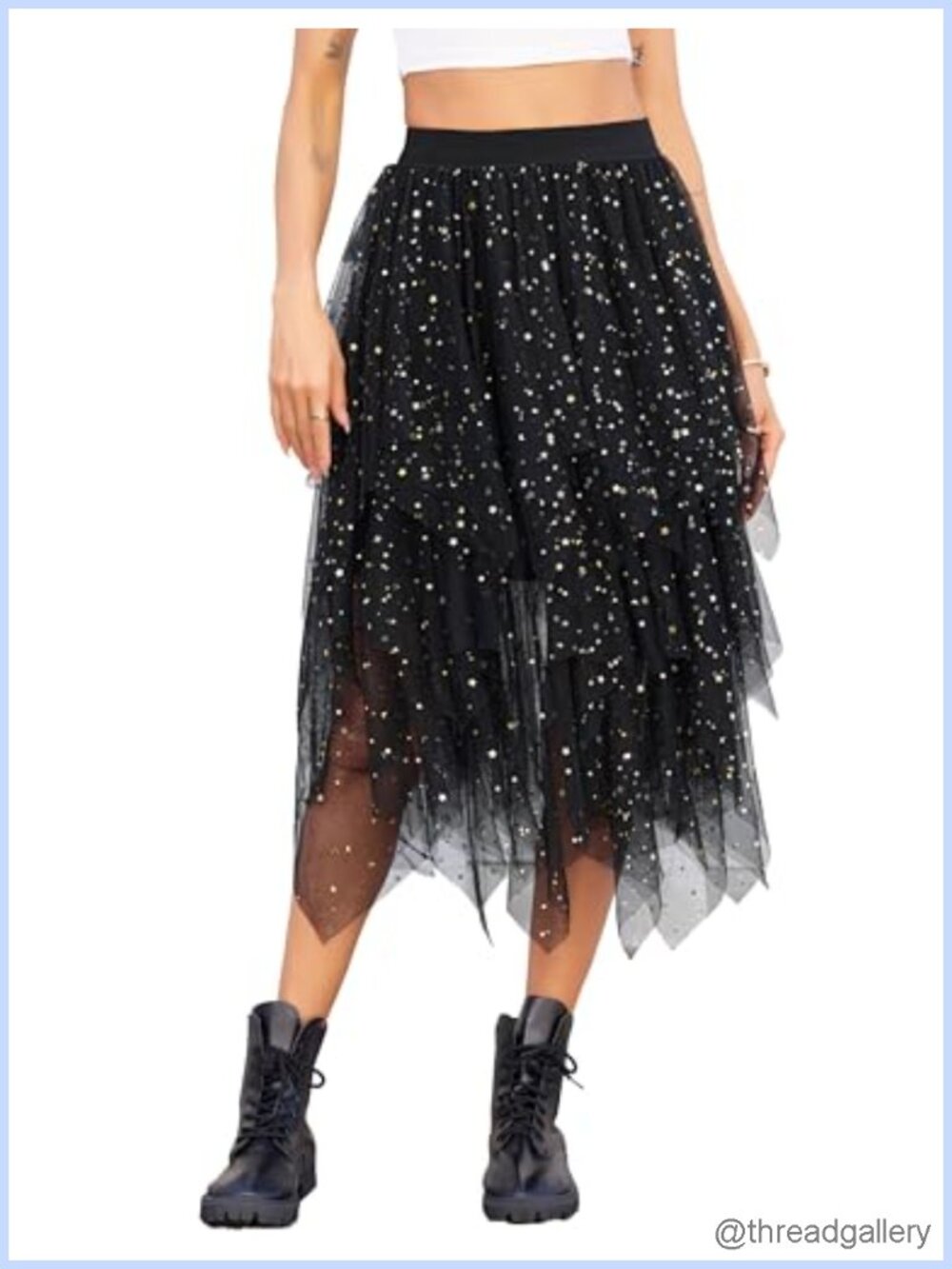Women's Tulle Sequin High Low A-Line Midi Fairy Tutu Skirt Layered